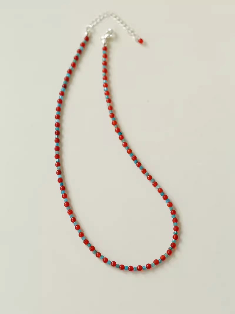 Red Onyx Splicing Blue Phosphorus Beaded Necklace - floysun