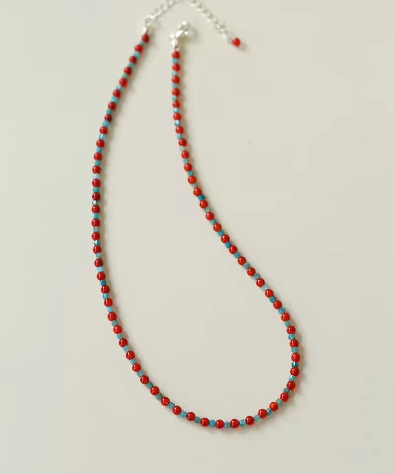 Red Onyx Splicing Blue Phosphorus Beaded Necklace - floysun