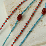 Red Onyx Splicing Blue Phosphorus Beaded Necklace - floysun