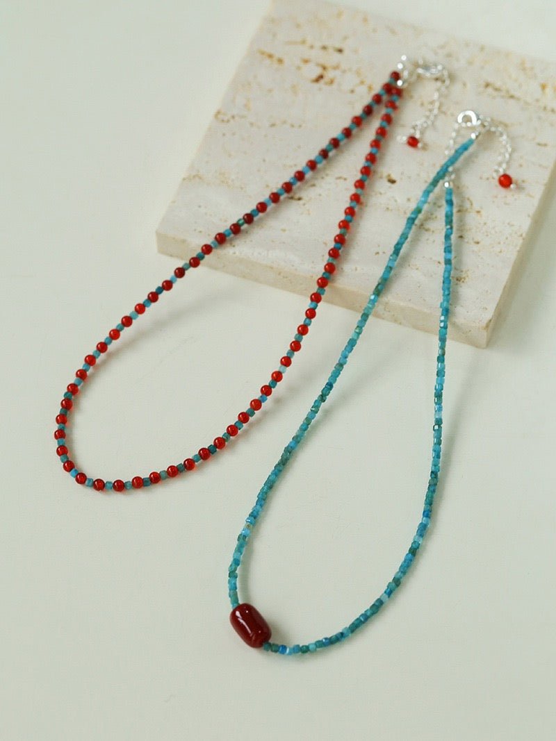 Red Onyx Splicing Blue Phosphorus Beaded Necklace - floysun