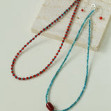 Red Onyx Splicing Blue Phosphorus Beaded Necklace - floysun