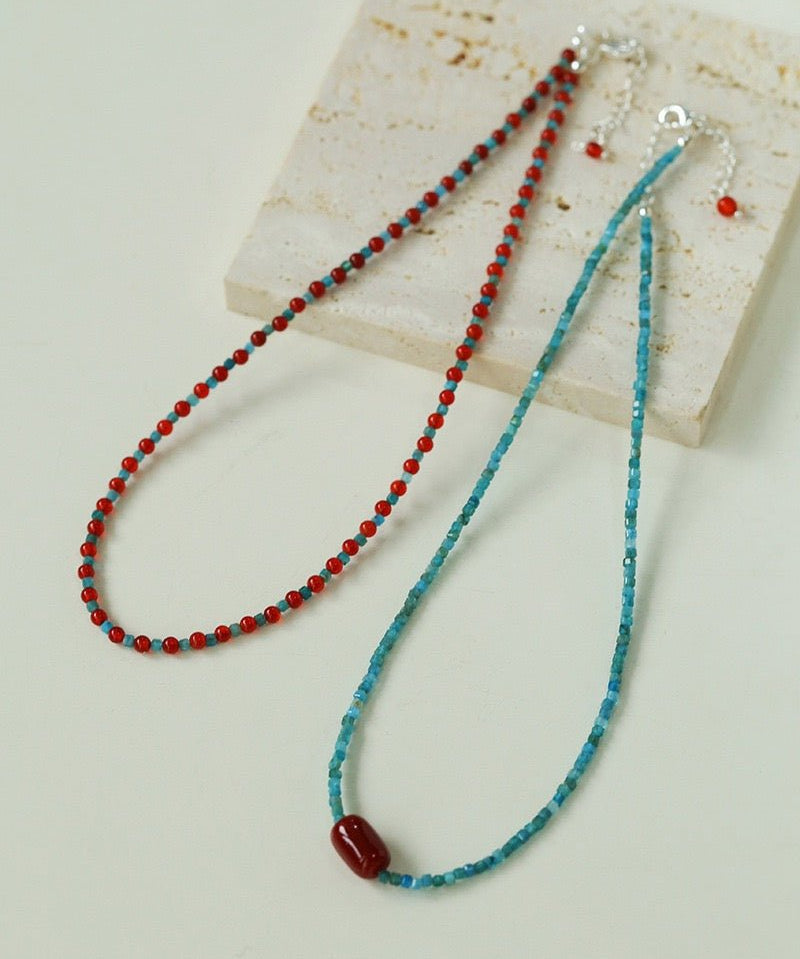 Red Onyx Splicing Blue Phosphorus Beaded Necklace - floysun