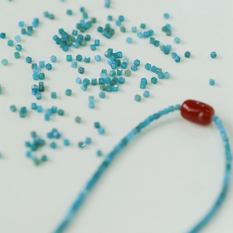 Red Onyx Splicing Blue Phosphorus Beaded Necklace - floysun