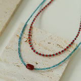 Red Onyx Splicing Blue Phosphorus Beaded Necklace - floysun