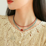 Red Onyx Splicing Blue Phosphorus Beaded Necklace - floysun