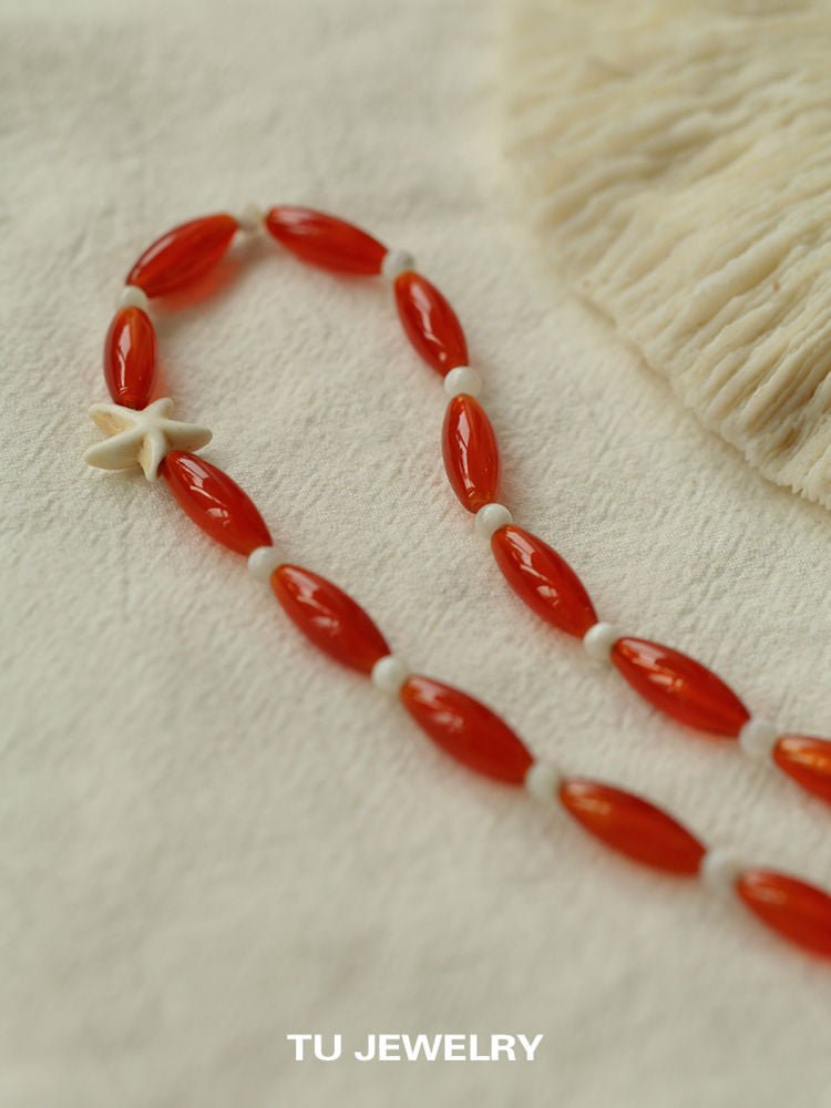 Red Onyx Starfish Beaded Necklace - floysun