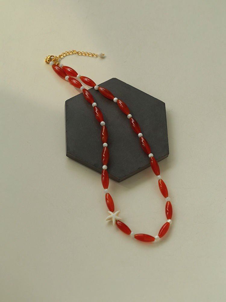 Red Onyx Starfish Beaded Necklace - floysun