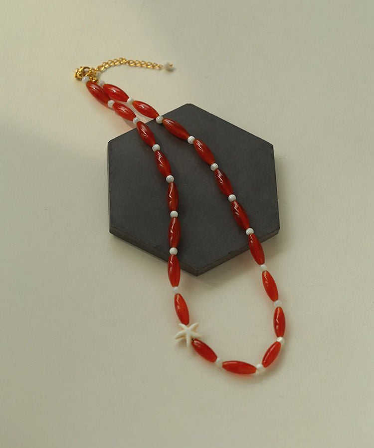 Red Onyx Starfish Beaded Necklace - floysun