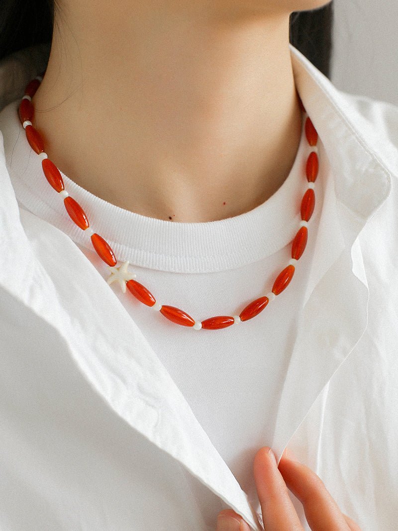 Red Onyx Starfish Beaded Necklace - floysun