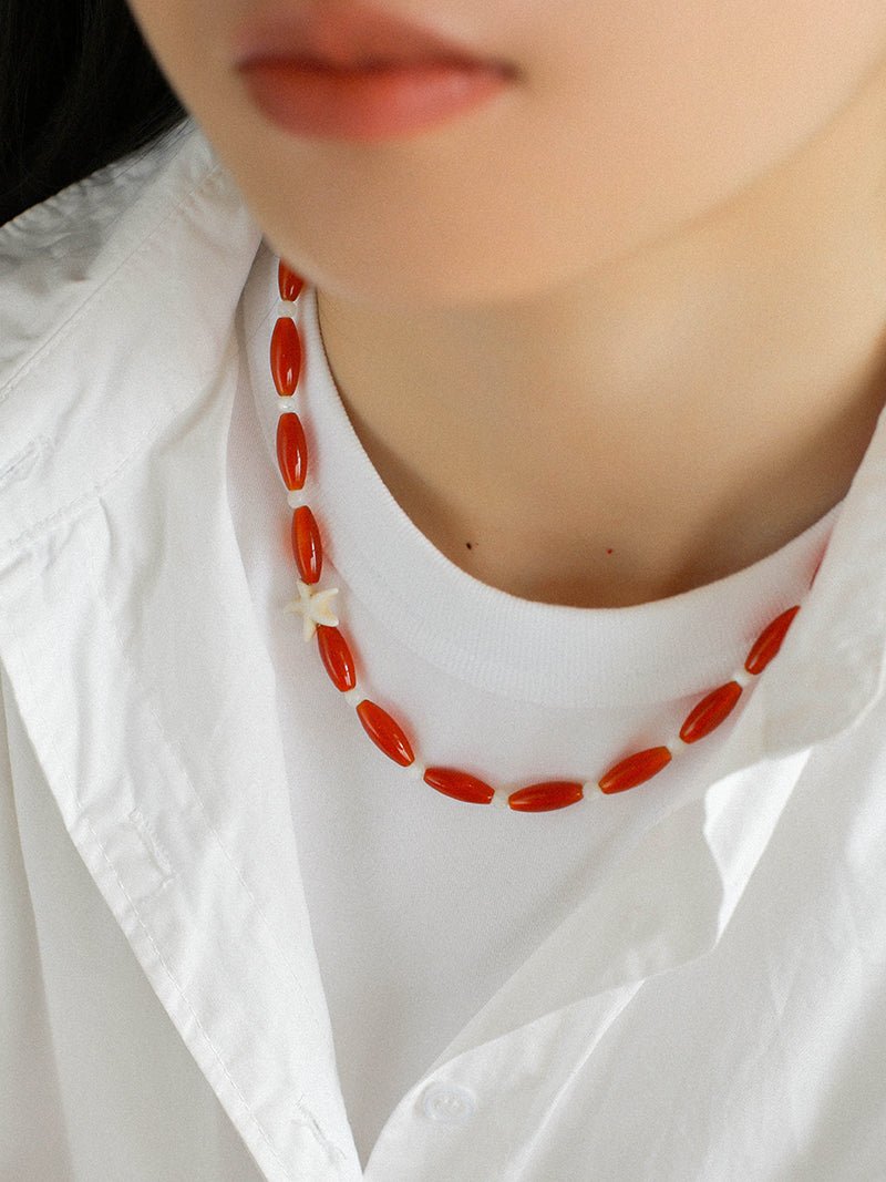 Red Onyx Starfish Beaded Necklace - floysun