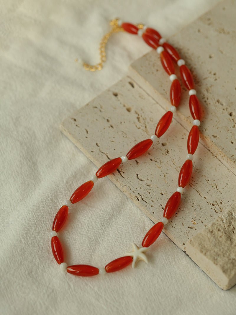 Red Onyx Starfish Beaded Necklace - floysun