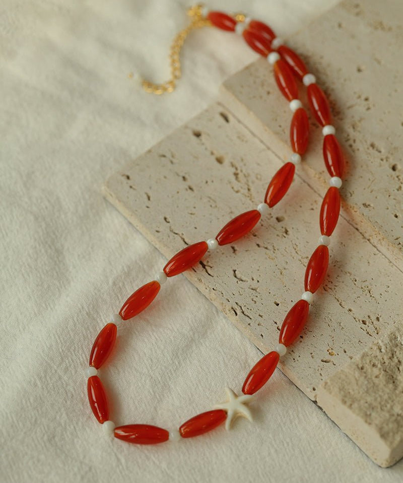 Red Onyx Starfish Beaded Necklace - floysun