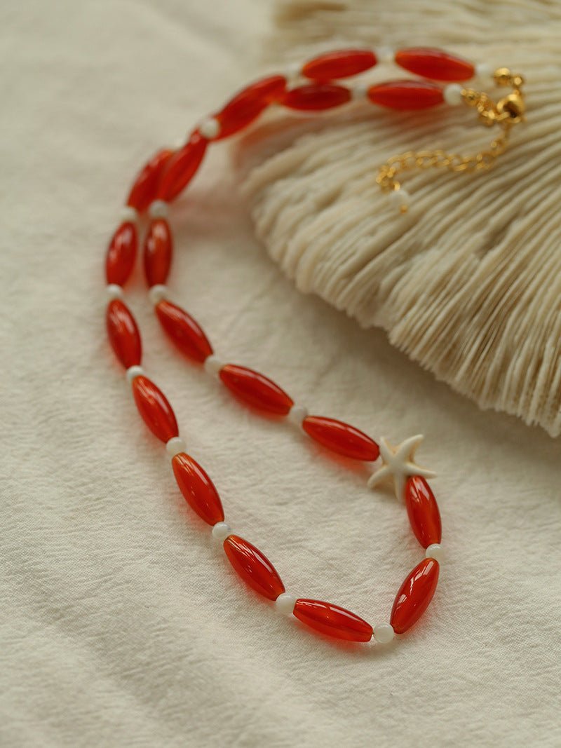 Red Onyx Starfish Beaded Necklace - floysun