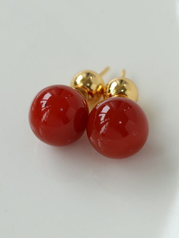 Red Onyx Stud Earrings - floysun