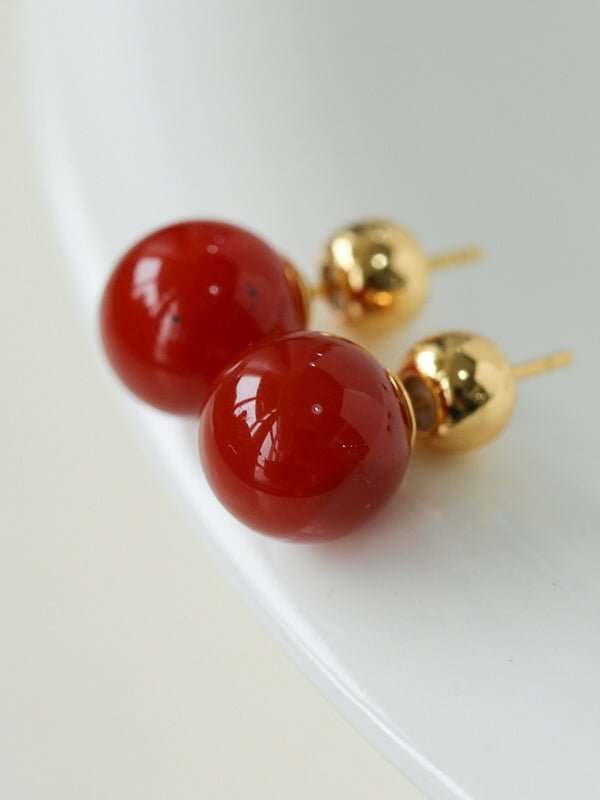 Red Onyx Stud Earrings - floysun