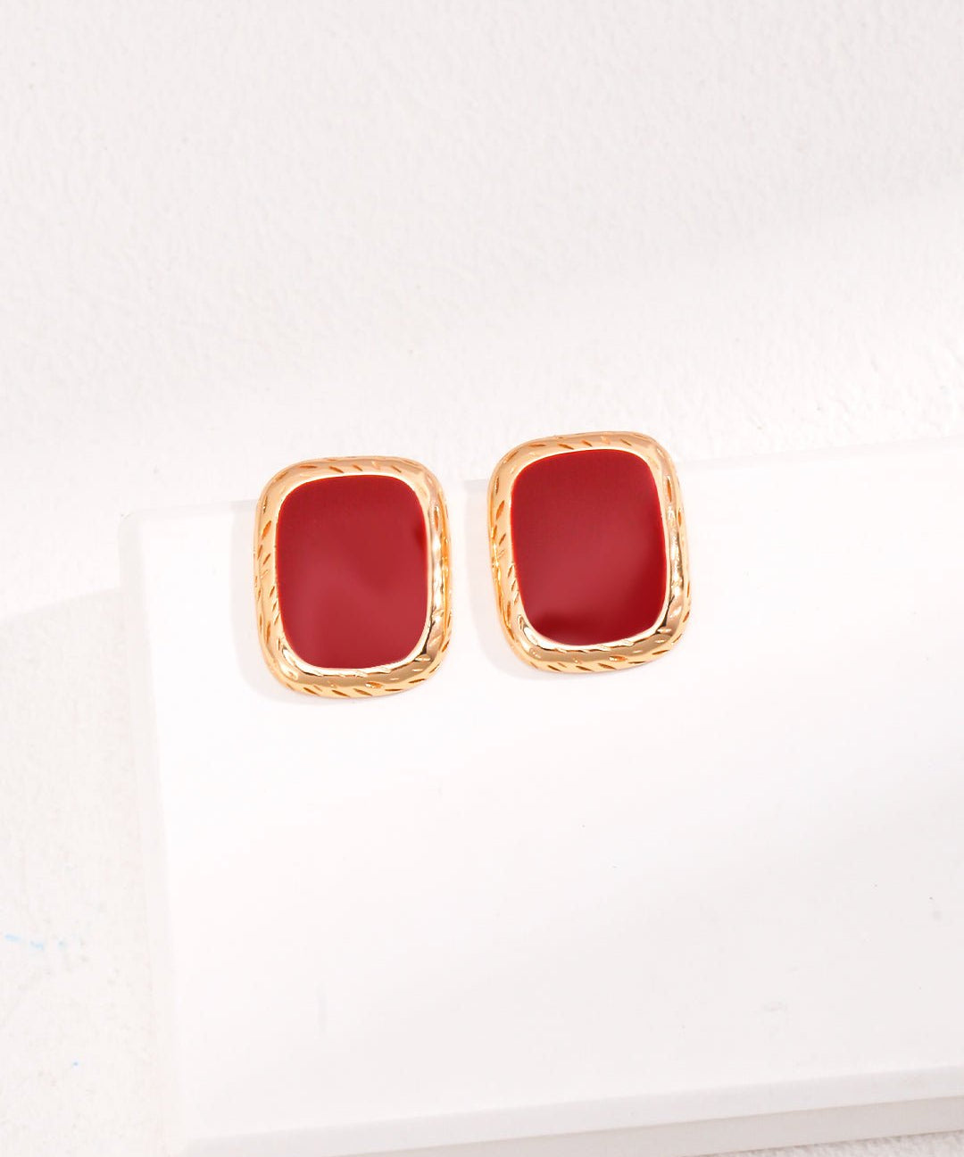 Red Rectangular Sterling Silver Drip Glaze Earrings - floysun