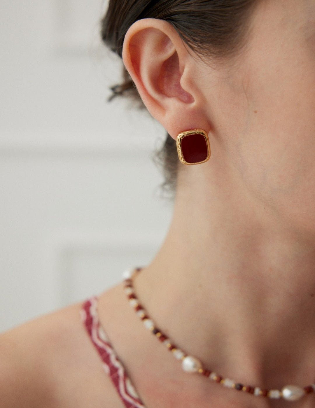 Red Rectangular Sterling Silver Drip Glaze Earrings - floysun