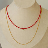 Red Spinels Small Gold Bean Necklaces - floysun