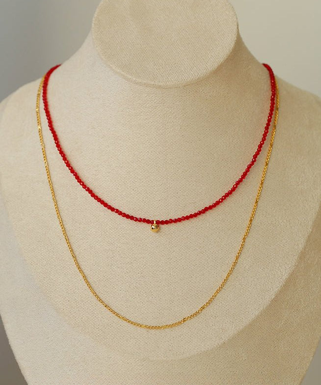 Red Spinels Small Gold Bean Necklaces - floysun