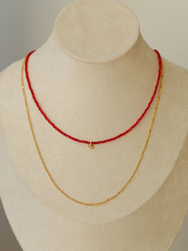 Red Spinels Small Gold Bean Necklaces - floysun