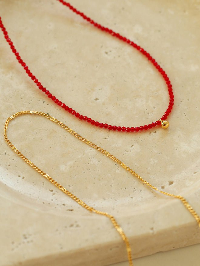 Red Spinels Small Gold Bean Necklaces - floysun