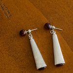 Red Tiger Eye Striped Metal Earrings - floysun