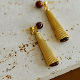 Red Tiger Eye Striped Metal Earrings - floysun