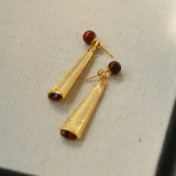 Red Tiger Eye Striped Metal Earrings - floysun