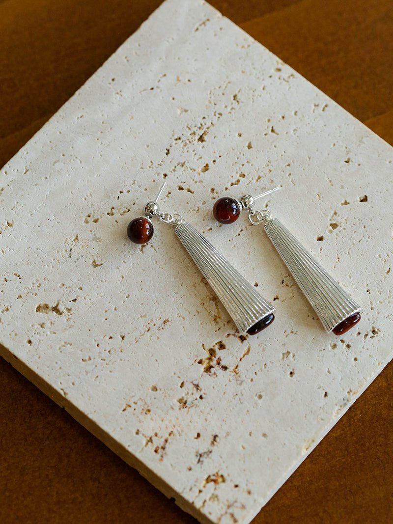 Red Tiger Eye Striped Metal Earrings - floysun