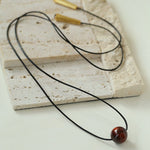 Red Tiger's Eye Pendant Necklace with Black Cord - floysun