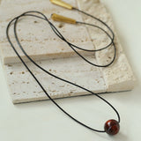 Red Tiger's Eye Pendant Necklace with Black Cord - floysun