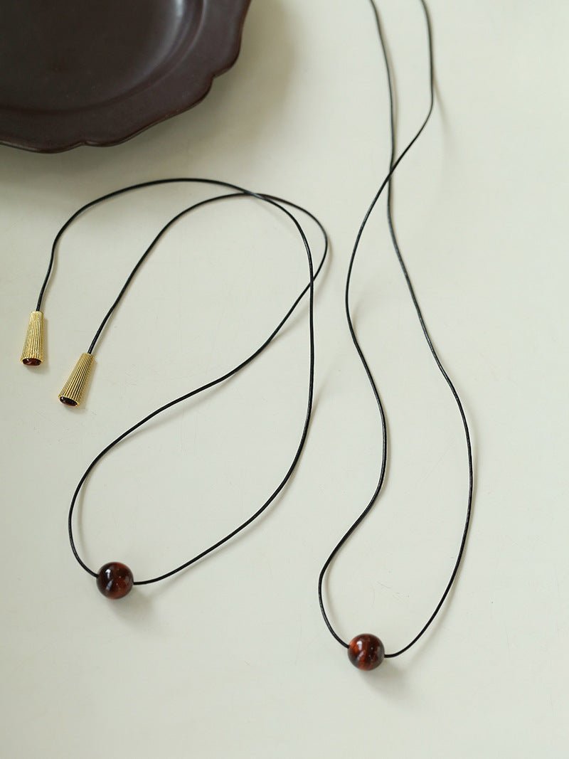 Red Tiger's Eye Pendant Necklace with Black Cord - floysun