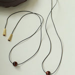 Red Tiger's Eye Pendant Necklace with Black Cord - floysun