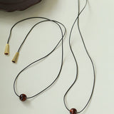 Red Tiger's Eye Pendant Necklace with Black Cord - floysun