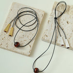 Red Tiger's Eye Pendant Necklace with Black Cord - floysun