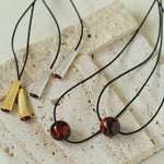 Red Tiger's Eye Pendant Necklace with Black Cord - floysun