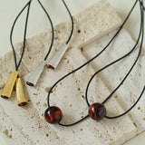 Red Tiger's Eye Pendant Necklace with Black Cord - floysun