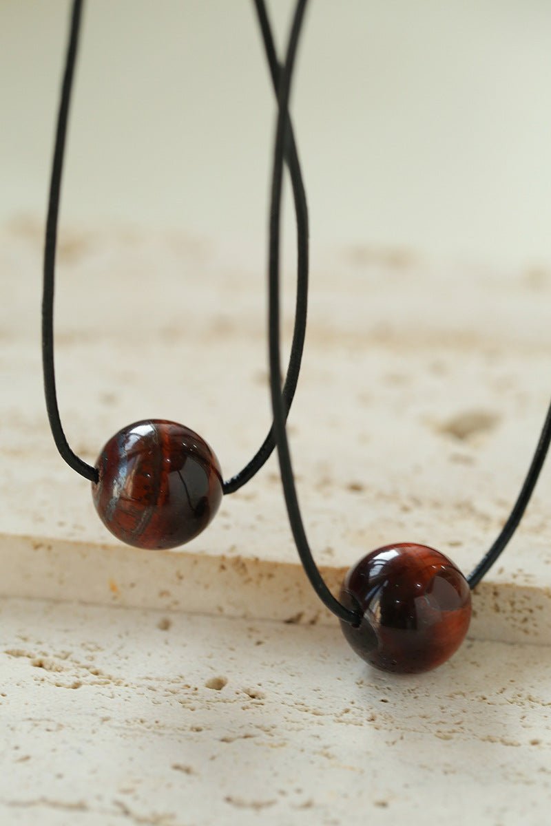 Red Tiger's Eye Pendant Necklace with Black Cord - floysun