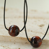 Red Tiger's Eye Pendant Necklace with Black Cord - floysun