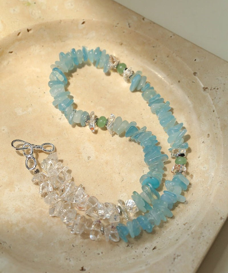 Refreshing Aquamarine Irregular Stone Beaded Necklace - floysun