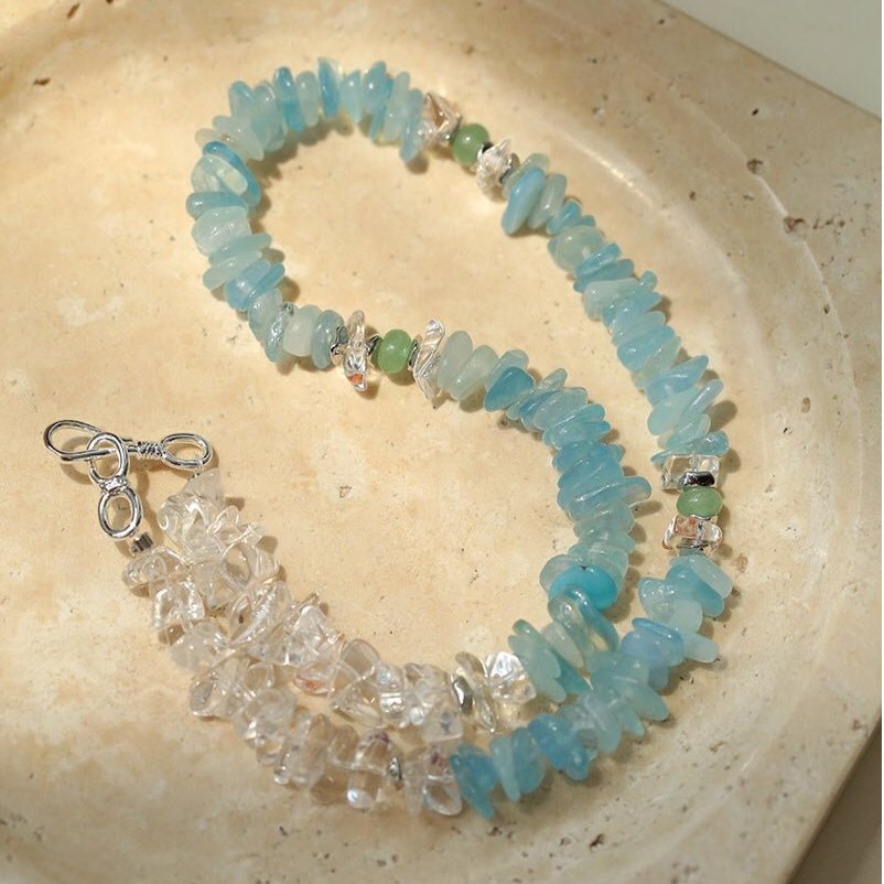 Refreshing Aquamarine Irregular Stone Beaded Necklace - floysun