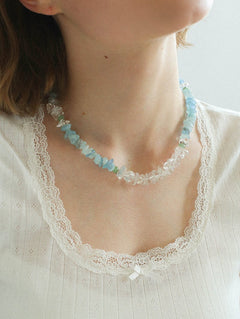 Refreshing Aquamarine Irregular Stone Beaded Necklace - floysun