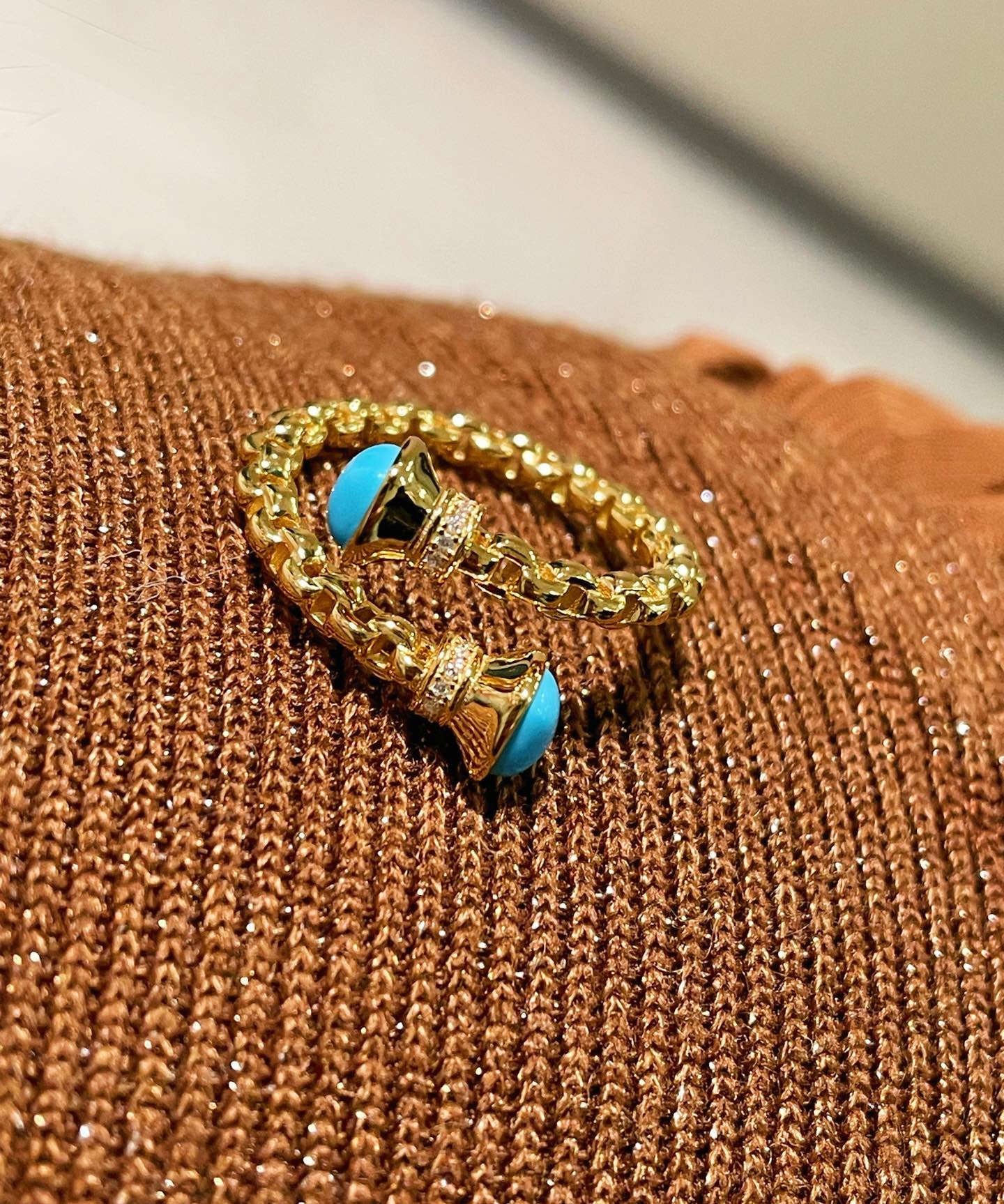 Regal Weave Blue Turquoise Open Ring - floysun