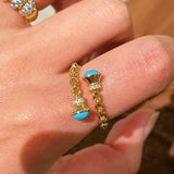 Regal Weave Blue Turquoise Open Ring - floysun