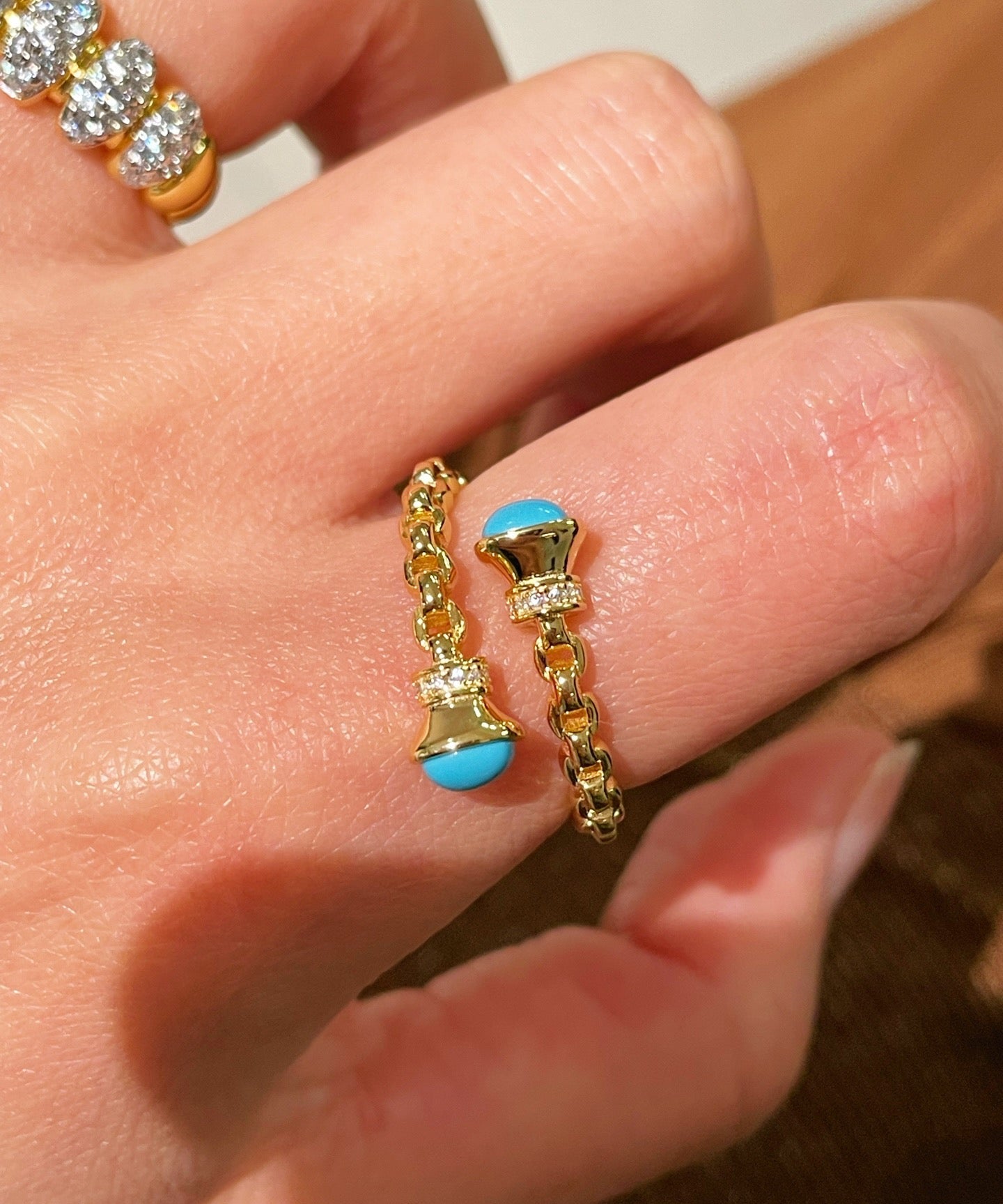 Regal Weave Blue Turquoise Open Ring - floysun