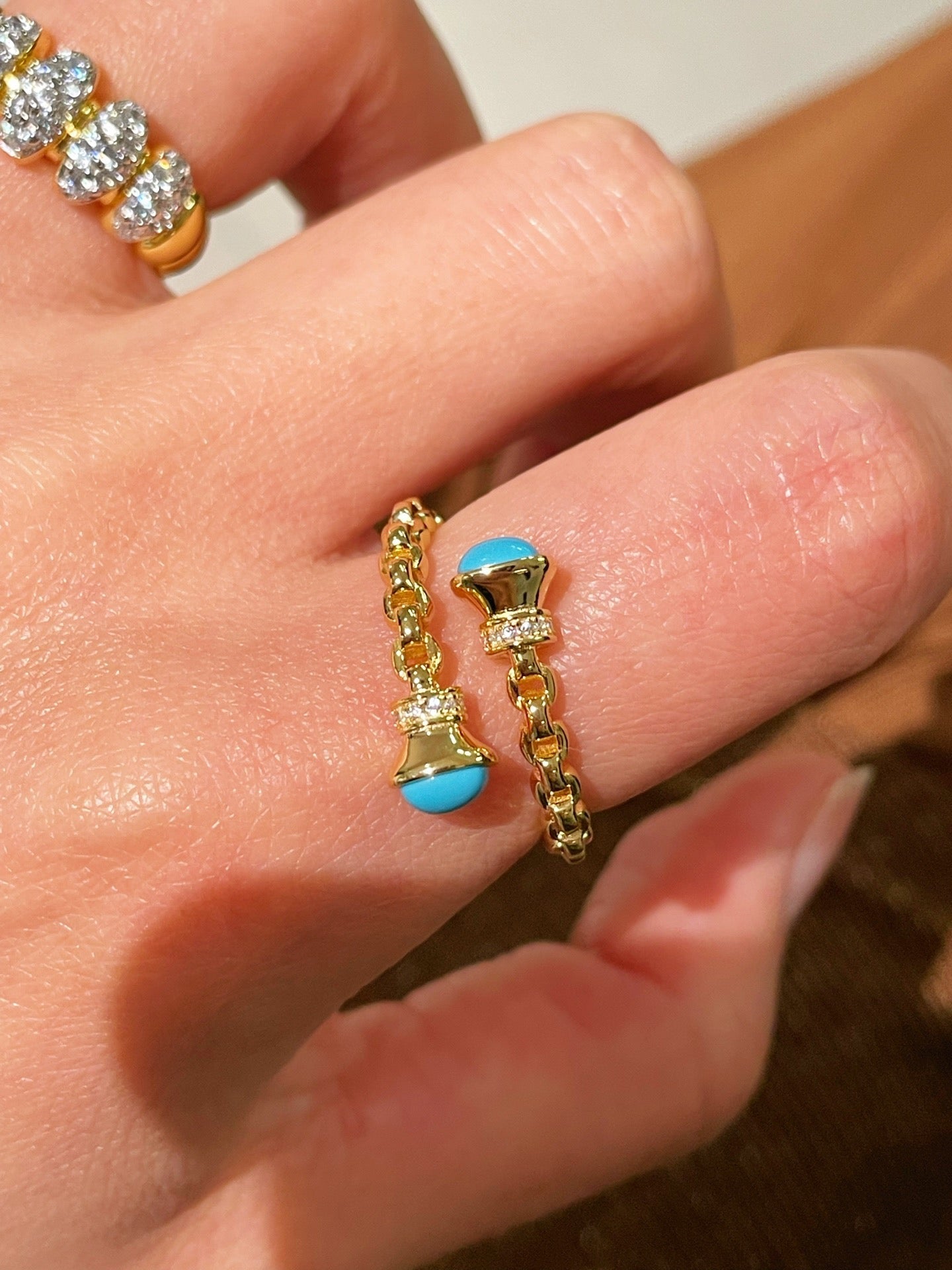 Regal Weave Blue Turquoise Open Ring - floysun