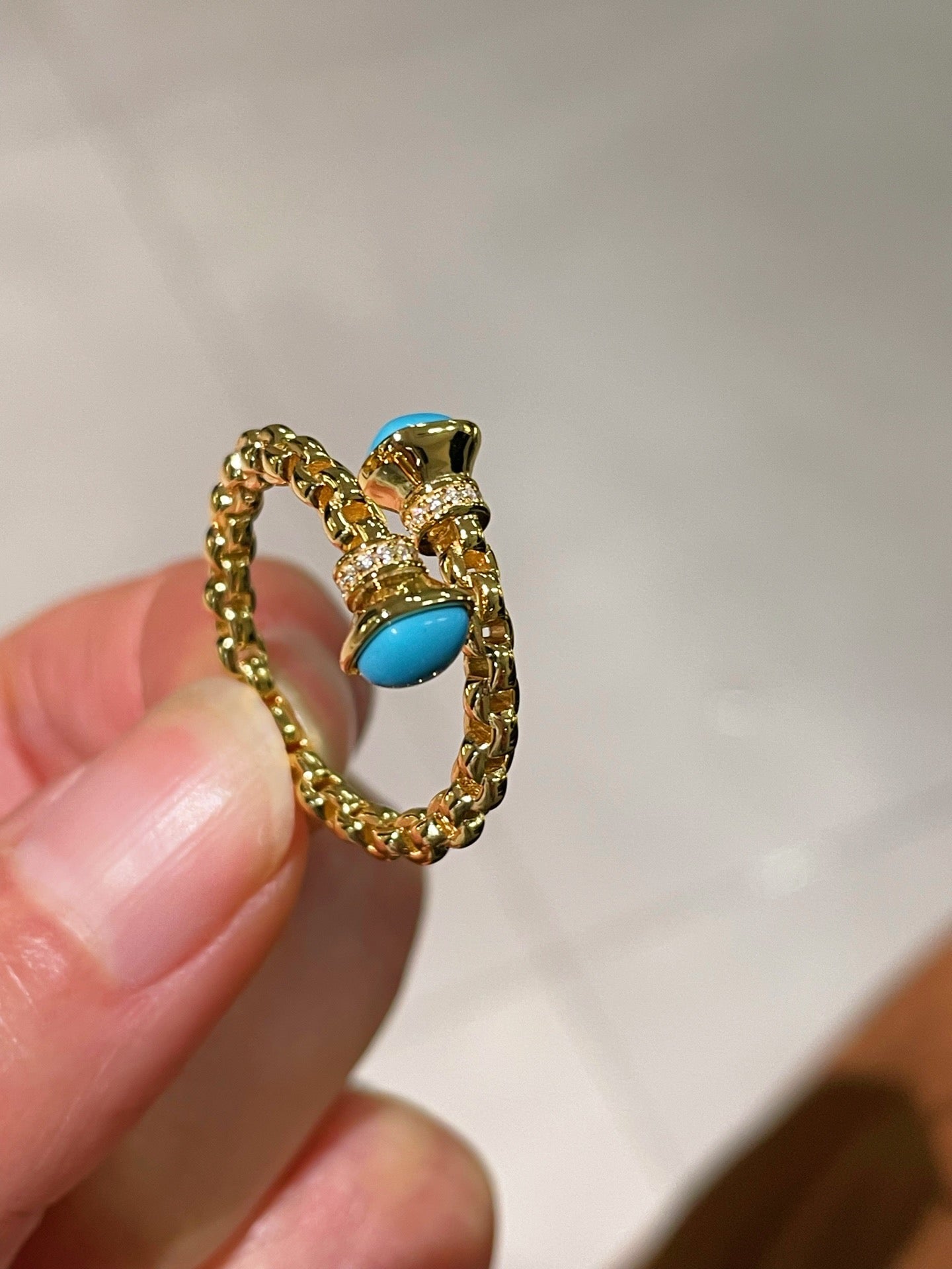 Regal Weave Blue Turquoise Open Ring - floysun