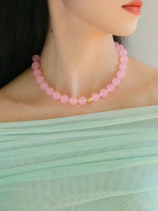 Resort Style Summer Pink Beaded Collarbone Chain - floysun