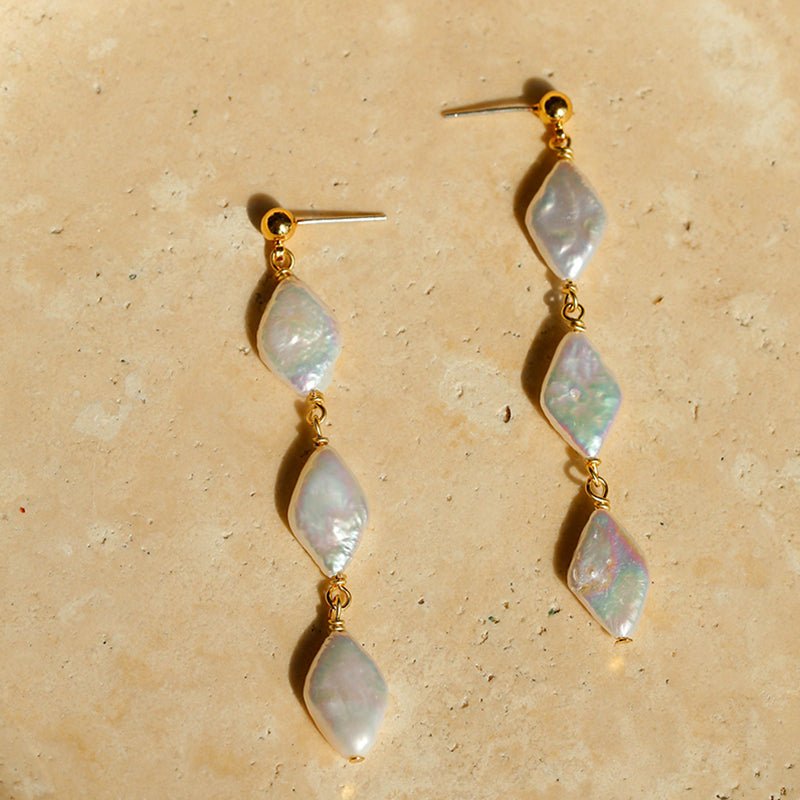 Rhombus Baroque Pearl Long Earrings - floysun