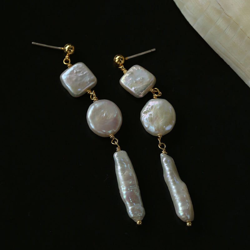 Rhombus Baroque Pearl Long Earrings - floysun